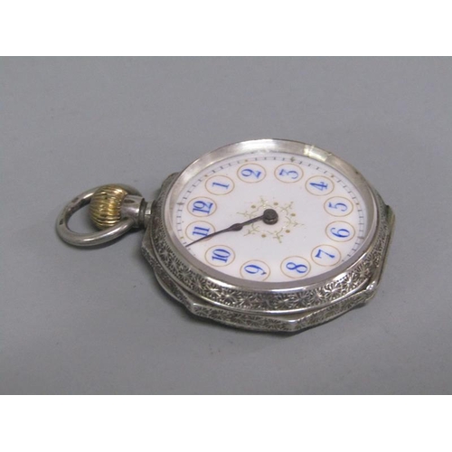 97 - An early 20c Swiss ladies fob watch with keyless Swiss bar movement with cylinder escapement.  The w... 