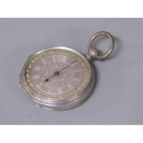 98 - A late 19c Swiss ladies fob watch with key wind Swiss bar movement with cylinder escapement.  The he... 