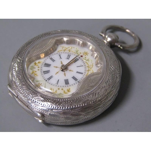 99 - A late 19c Swiss ladies fob watch with key wind Swiss bar movement with cylinder escapement.  The wh... 