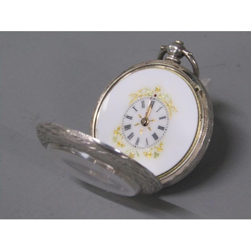 99 - A late 19c Swiss ladies fob watch with key wind Swiss bar movement with cylinder escapement.  The wh... 