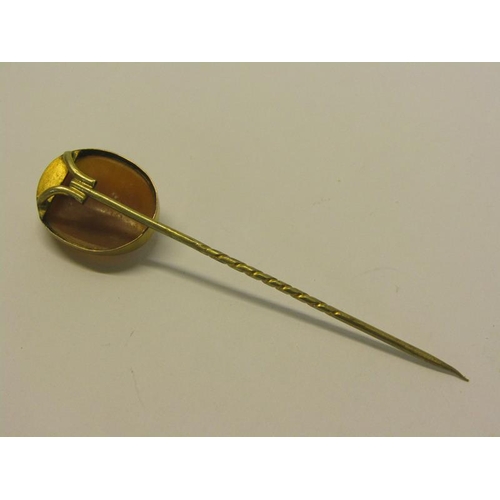 148 - An Edwardian gilt metal cameo stick pin, 7cml.