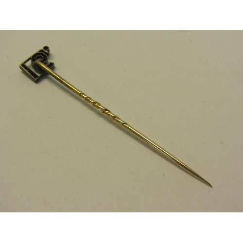 149 - An early 20c gold stick pin with a diamond set terminal - 16, 6cm l.