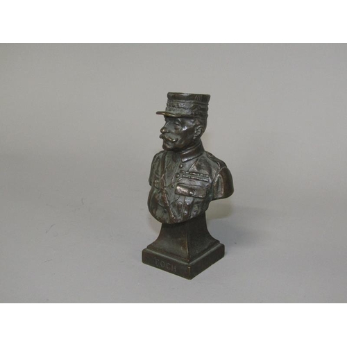 20 - An early 20c Elkington cast bronze sculpture of Foch in military uniform, 10.5cm h.