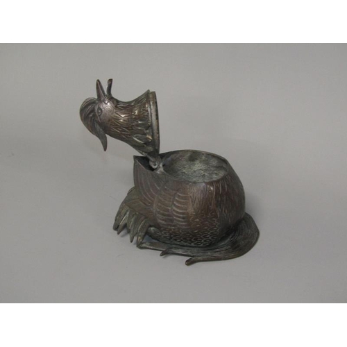 27 - An Oriental patinated bronze chicken box with a hinged cover, 12cm w, 13cm h.