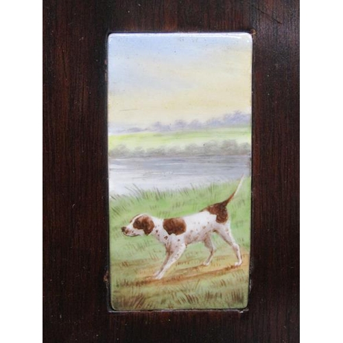 87 - A pair of late 19c miniature paintings on porcelain panels of a setter dog and a pointer dog in land... 