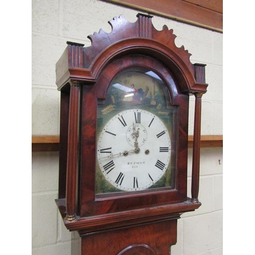 12 - An early 19c eight day longcase clock, the 12in arched painted dial signed R.C. French, Ely and havi... 