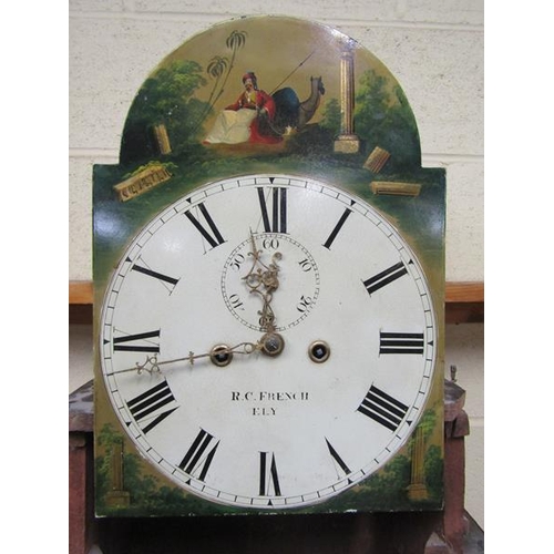 12 - An early 19c eight day longcase clock, the 12in arched painted dial signed R.C. French, Ely and havi... 