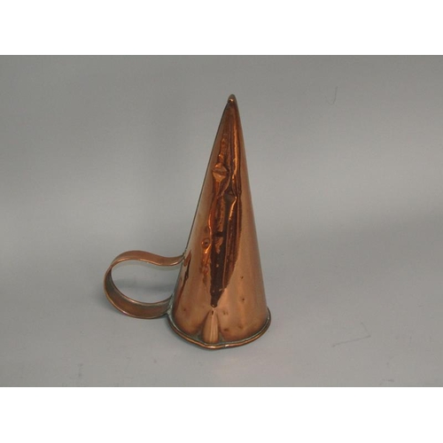 23 - A Victorian copper ale muller together with a copper funnel, 33cm & 34cm l.