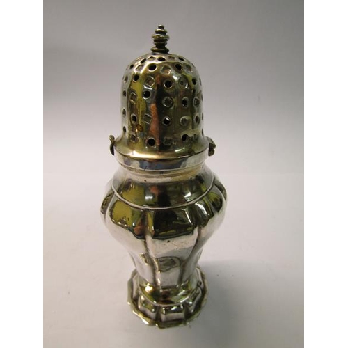 200 - An 18c German silver sugar caster, 1750 Breslau, Germany, 3.1ozt, 14cm h.