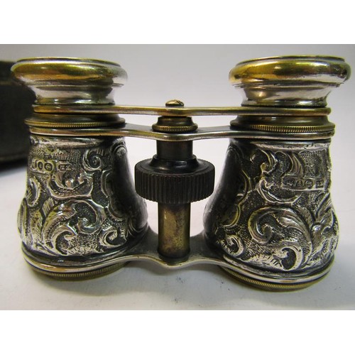 189B - A pair of late Victorian silver cased opera glasses in the original leather case, Birmingham 1889.