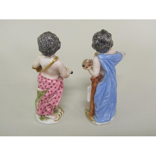 280 - Two 19c Continental porcelain figures, one an artist with easel, the other playing an instrument, ea... 