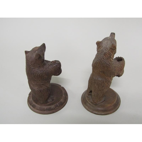 46 - Two early 20c Black Forest pen holders carved wood bears standing on circular bases, 12cm & 13cm h.