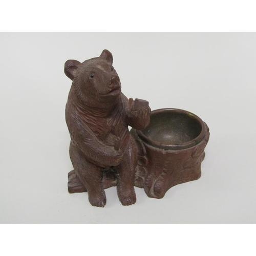 47 - A collection of four early 20c Black Forest carved wood bear mounted ashtrays with matchbox holders ... 