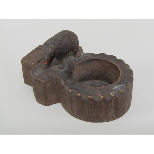 47 - A collection of four early 20c Black Forest carved wood bear mounted ashtrays with matchbox holders ... 