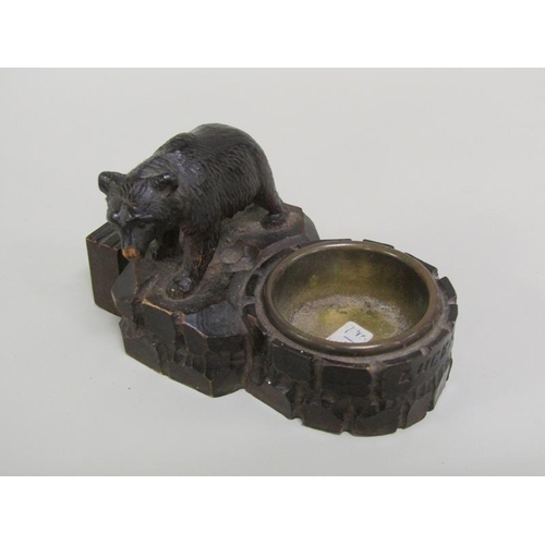 47 - A collection of four early 20c Black Forest carved wood bear mounted ashtrays with matchbox holders ... 