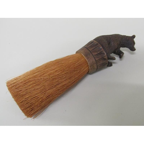 50 - Two early  20c Black Forest crumb brushes, both mounted with carved bears, 15cm & 17cm w.