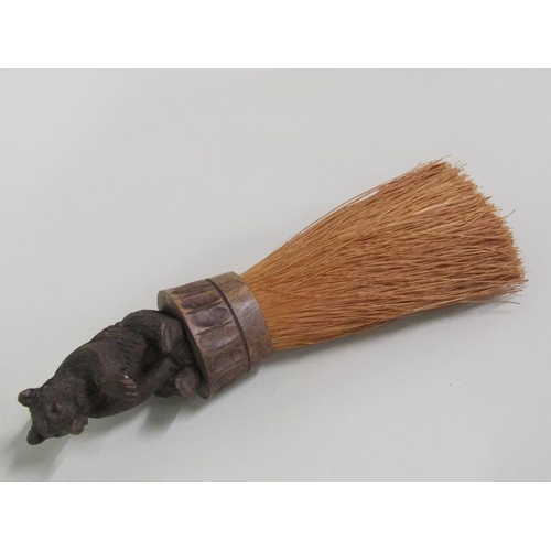 50 - Two early  20c Black Forest crumb brushes, both mounted with carved bears, 15cm & 17cm w.