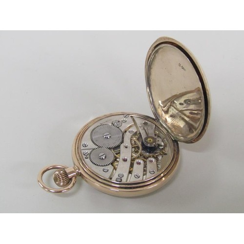 98A - A 9ct gold cased half hunter pocket watch with a movement stamped Tavannes Watch Co, total 7.9g, 4.7... 