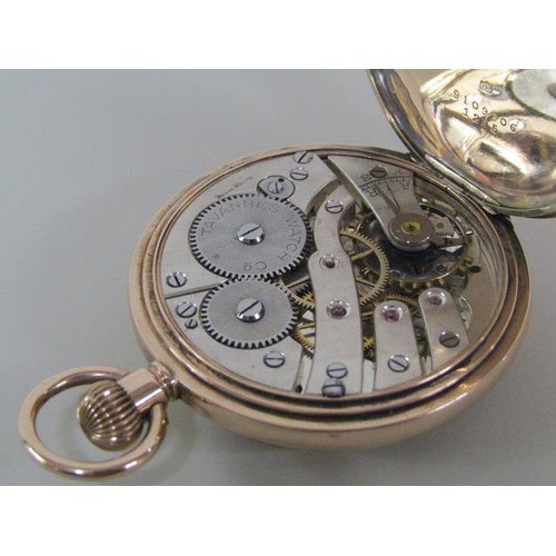 98A - A 9ct gold cased half hunter pocket watch with a movement stamped Tavannes Watch Co, total 7.9g, 4.7... 