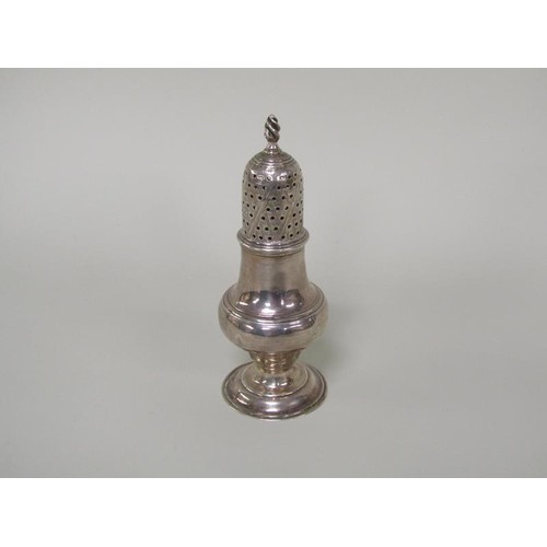 212A - A George III silver pepper with domed pierced cover with flame finial by Hester Bateman, London 1780... 