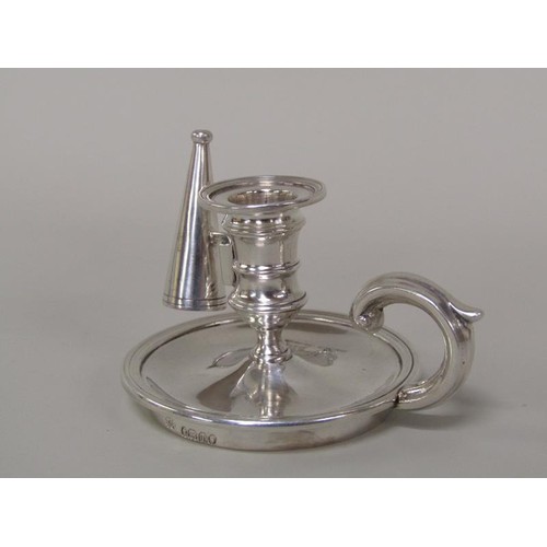 214A - A William IV silver taper stick, London 1837/8 with a candle snuffer, 2.14ozt total, 7cm w.