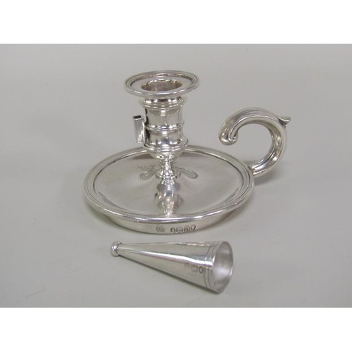 214A - A William IV silver taper stick, London 1837/8 with a candle snuffer, 2.14ozt total, 7cm w.