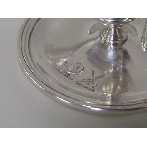 214A - A William IV silver taper stick, London 1837/8 with a candle snuffer, 2.14ozt total, 7cm w.