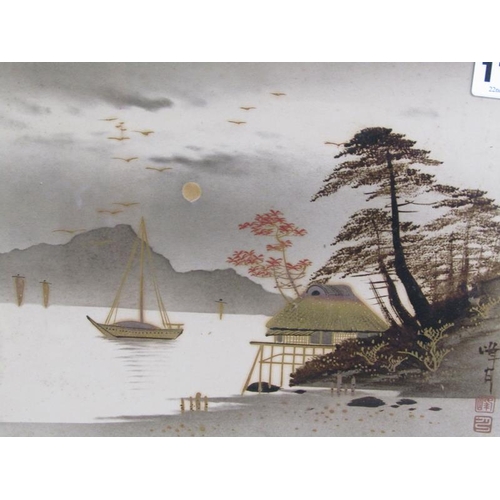 1101 - PAIR OF JAPANESE F/G PRINTS - LAKE SUBJECTS WITH GILT HIGHLIGHTS, SIGNED AND STAMPED, 19CM X 24CM; O... 