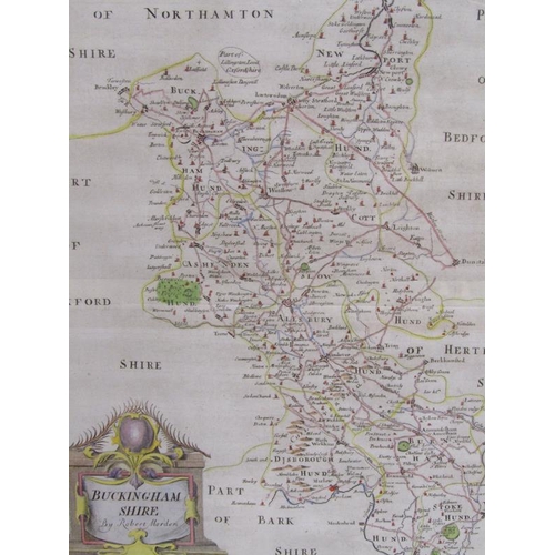 1107 - ROBERT MORDEN - F/G COLOURED COLOURED MAP OF BUCKINGHAMSHIRE, 42CM X 34CM