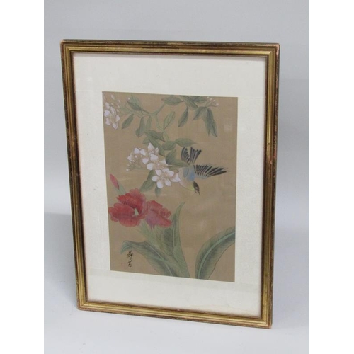 1108 - FOUR JAPANESE F/G PAINTINGS ON SILK - BIRDS AND BLOSSOM, SIGNED, EACH APPROX 46CM X 25CM