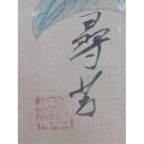 1108 - FOUR JAPANESE F/G PAINTINGS ON SILK - BIRDS AND BLOSSOM, SIGNED, EACH APPROX 46CM X 25CM