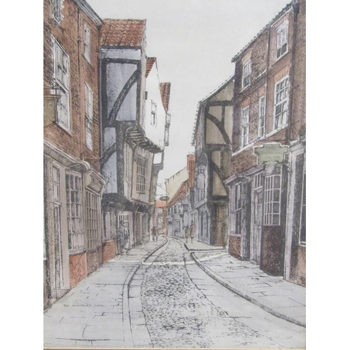 1110 - F/G COLOURED PRINT - THE SHAMBLES, YORK, 26CM X 36CM