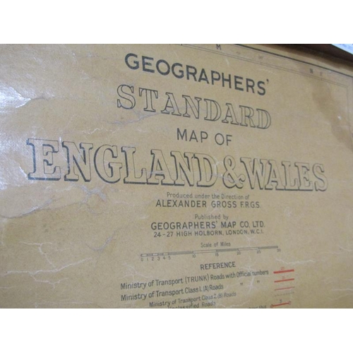 1115 - GEOGRAPHICAL STANDARD MAP OF ENGLAND AND WALES, 132CM X 102CM