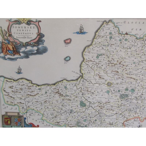 1116 - FIVE F/G COPIES OF ANTIQUE MAPS BY JOHAN BLAEU AND OTHERS - SOMERSET, SURREY, SUSSEX, ENGLAND AND GU... 