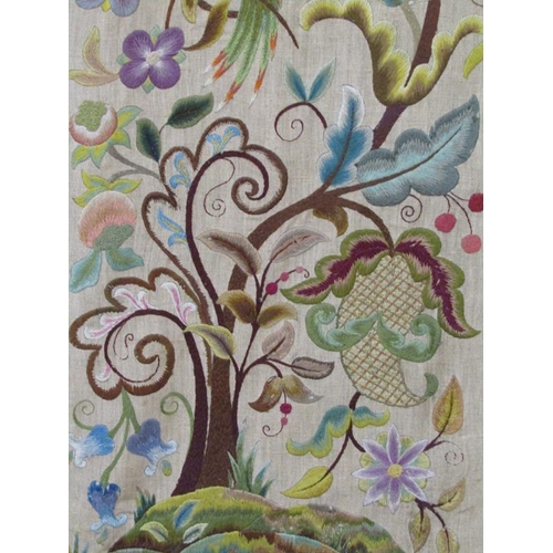 1119 - NEEDLEWORK PANEL - BIRDS AND FLOWERS, UNFRAMED, 162CM X 54CM