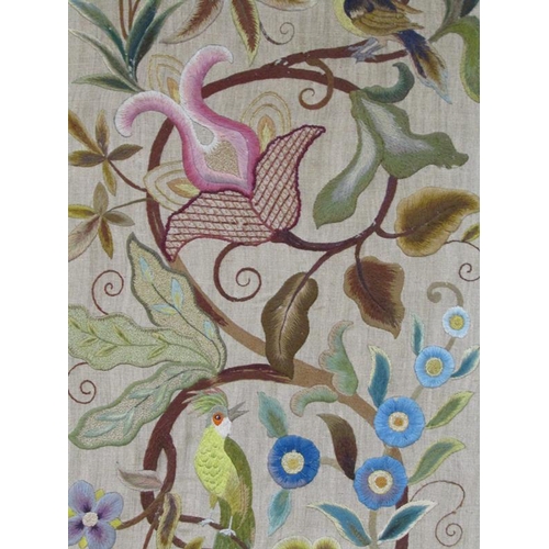 1119 - NEEDLEWORK PANEL - BIRDS AND FLOWERS, UNFRAMED, 162CM X 54CM