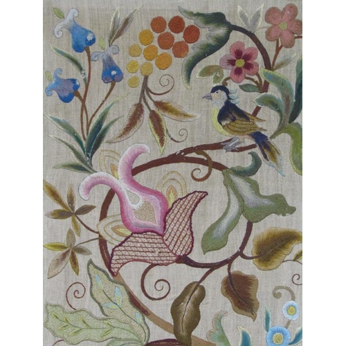 1119 - NEEDLEWORK PANEL - BIRDS AND FLOWERS, UNFRAMED, 162CM X 54CM