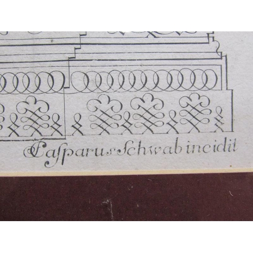 1121 - 18C CALIGRAPHY PRINT TITLED 'CALLIGRAPHIA LATINA', F/G, 66CM X 45CM