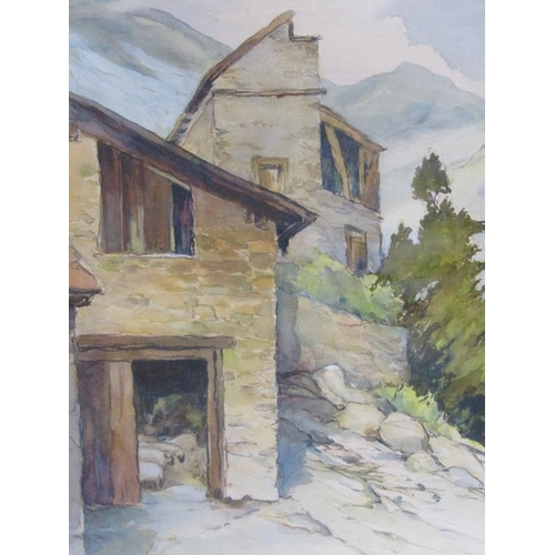 1123 - STEPHEN MARTIN - PYRENEAN FARM, LESBON ANDORRA, WATERCOLOUR, F/G, 50CM X 36CM