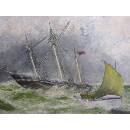 1126 - UNSIGNED - BOATS ON A ROUGH SEA, F/G, 60CM X 50CM