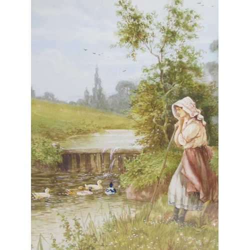 1130 - J BARCLAY - PAIR OF LATE VICTORIAN F/G WATERCOLOURS, LADIES IN A RIVER SETTING, BOTH F/G, 38CM X 19C... 