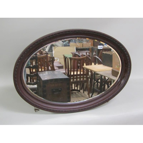 1135 - EARLY 20c OVAL MOULDED WOODEN FRFAMED WALL MIRROR 80cms x 65cms