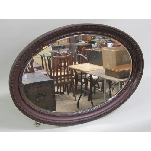 1135 - EARLY 20c OVAL MOULDED WOODEN FRFAMED WALL MIRROR 80cms x 65cms