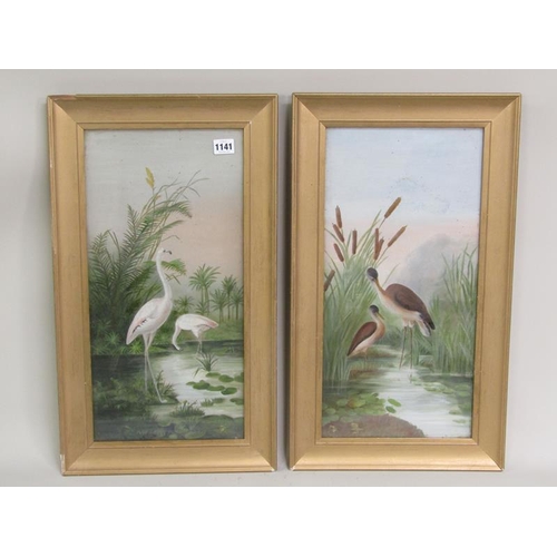 1141 - 19c PAIR OF WATERCOLOURS - FLAMINGOS, UNSIGNED .  F/G 24 x 50 cms