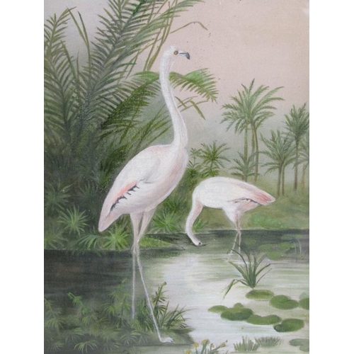 1141 - 19c PAIR OF WATERCOLOURS - FLAMINGOS, UNSIGNED .  F/G 24 x 50 cms