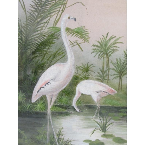 1141 - 19c PAIR OF WATERCOLOURS - FLAMINGOS, UNSIGNED .  F/G 24 x 50 cms