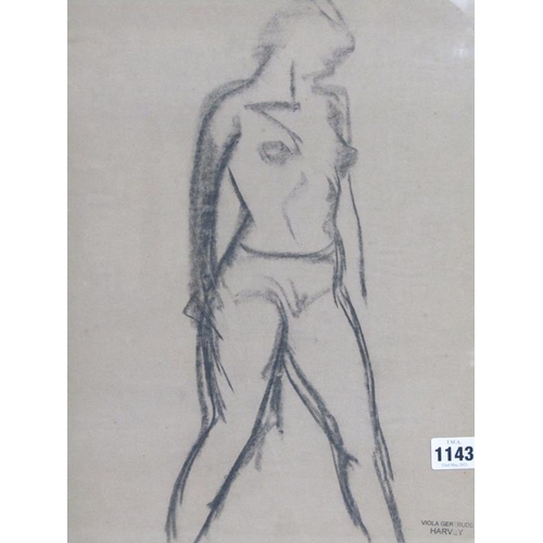 1143 - VIOLA GERTRUDE HARVEY - BLACK CHALK, NUDE FEMALE.  F/G 40 x 29 cms