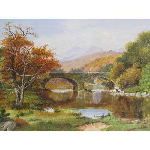 1147 - WH MANDER - ON THE LLUGWY, THE OLD BRIDGE ABOVE SWALLOW FALLS, WATERCOLOUR.  F/G 28 x 38 cms