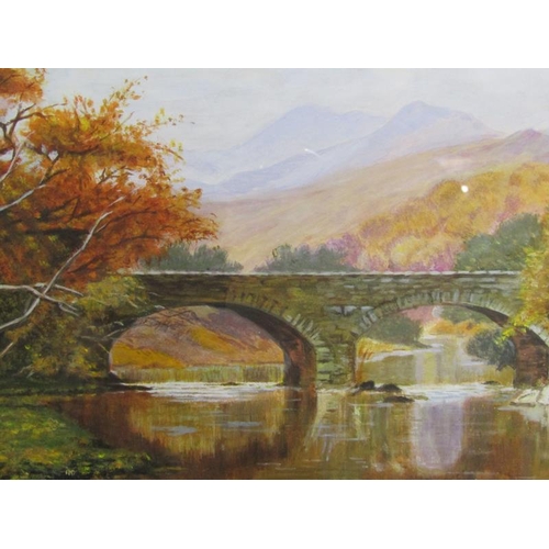 1147 - WH MANDER - ON THE LLUGWY, THE OLD BRIDGE ABOVE SWALLOW FALLS, WATERCOLOUR.  F/G 28 x 38 cms