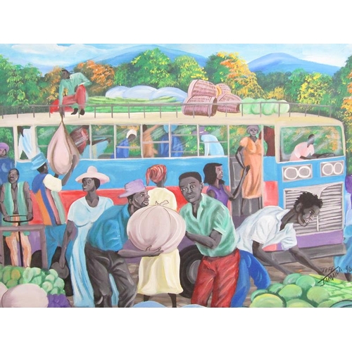 1159 - GEOFF JAMAICA 96, LOADING THE COACH.  FRAMED 58 x 23cms